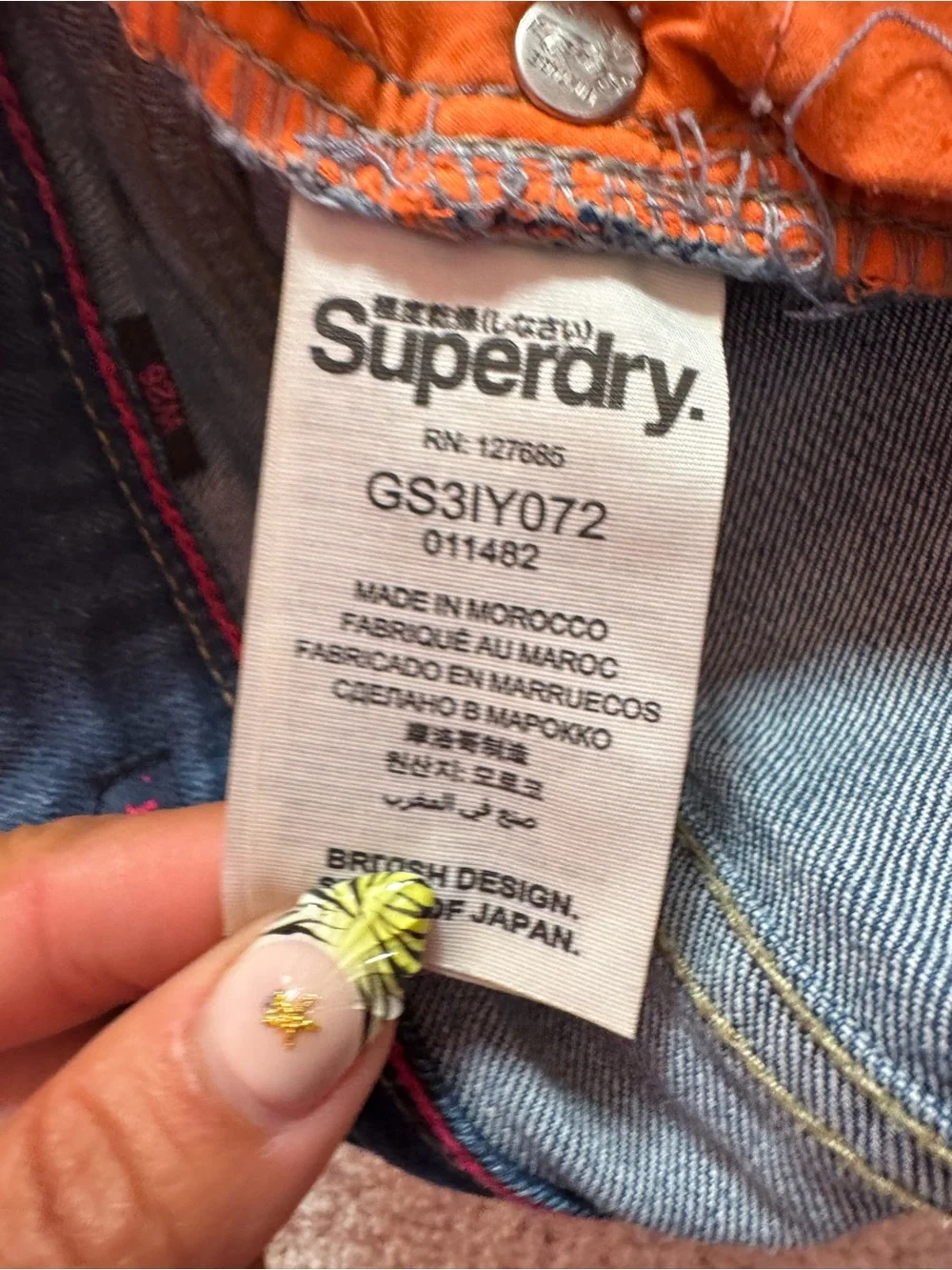 Superdry Women's Blue Distressed Denim Shorts with Orange Trim - Picture 7 of 9